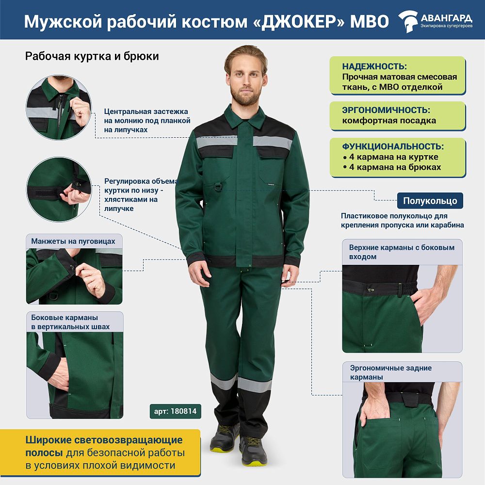 Костюм мужской рабочий летний Джокер МВО с брюками зеленый-черный